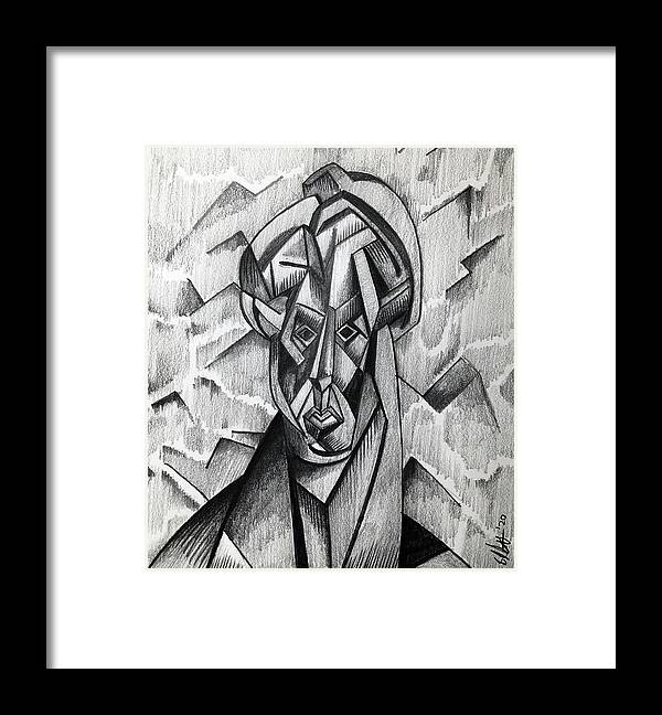 Cubist Framed Print featuring the drawing Cubist Portrait by Creative Spirit