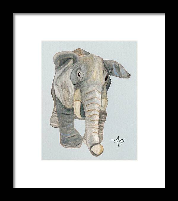 Elephant Framed Print featuring the painting Cuddly Elephant Watercolor by Angeles M Pomata