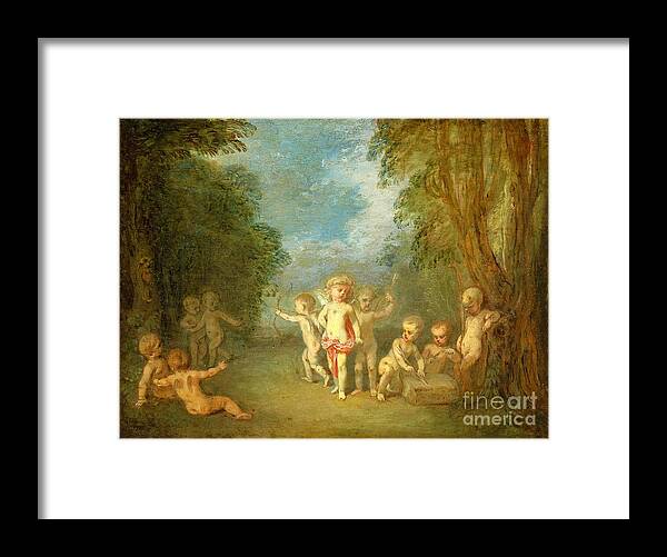 Cupid Disarmed Framed Print featuring the painting Cupid Disarmed by Antoine Wattteau