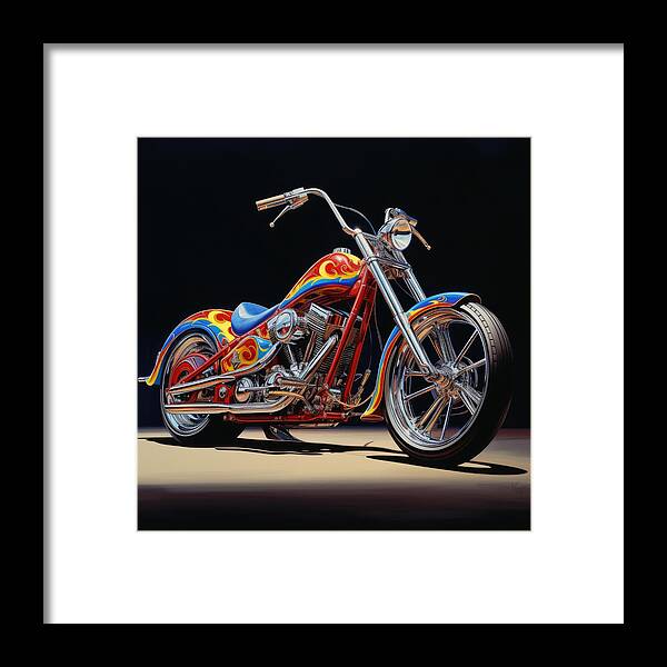 Motor Framed Print featuring the painting Custom Bike No.2 by My Head Cinema