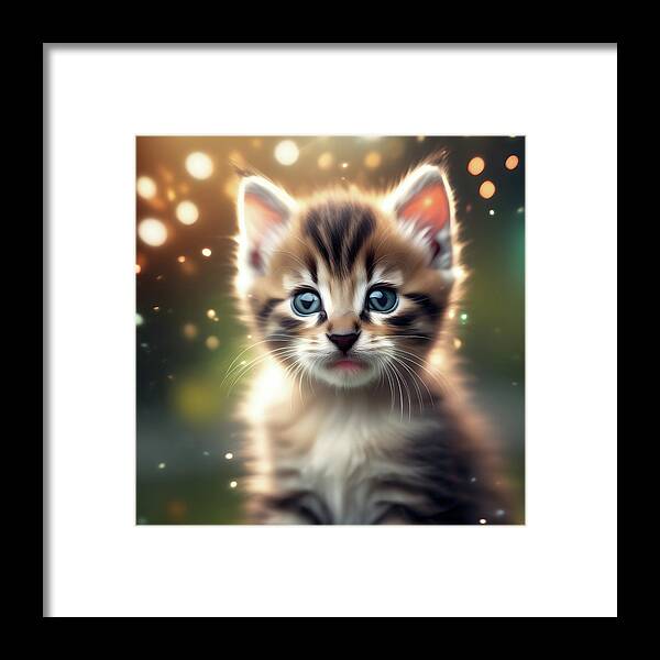 Kitten Framed Print featuring the digital art Cute kitten portrait.  by Ray Shrewsberry