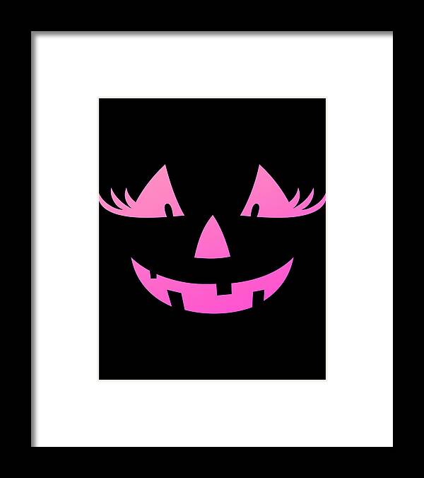 Cute Framed Print featuring the digital art Cute Pink Pumpkin Jack O Lantern Halloween by Flippin Sweet Gear