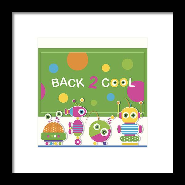 Preschool Student Framed Print featuring the drawing Cute Robot Schoolchildren Greeting Card by Jelena_Z