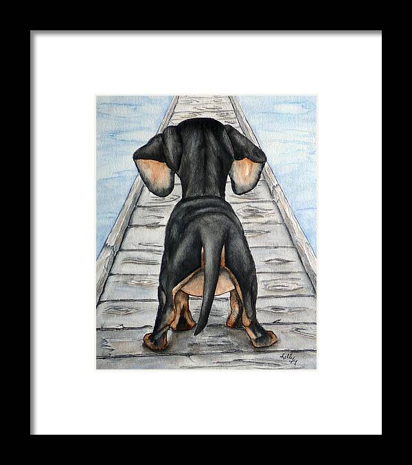 Dachshund Framed Print featuring the painting Dachshund... Down on the Boardwalk by Kelly Mills