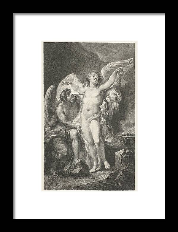 Christian Friedrich Stolzel Framed Print featuring the drawing Daedalus teaches Icarus how to fly by Christian Friedrich Stolzel