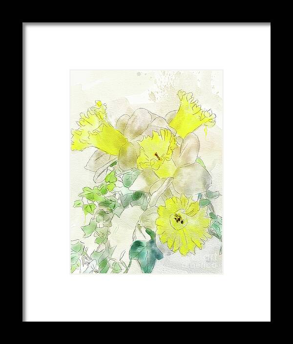 Flowers Framed Print featuring the digital art Daffodils And Ivy by Lois Bryan