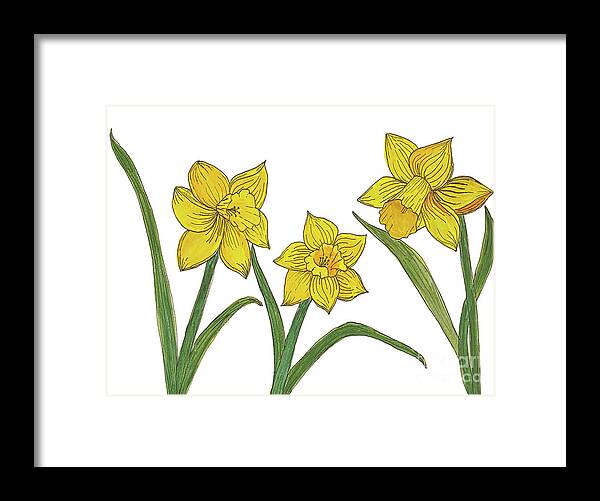 Daffodils Framed Print featuring the mixed media Daffodils by Lisa Neuman