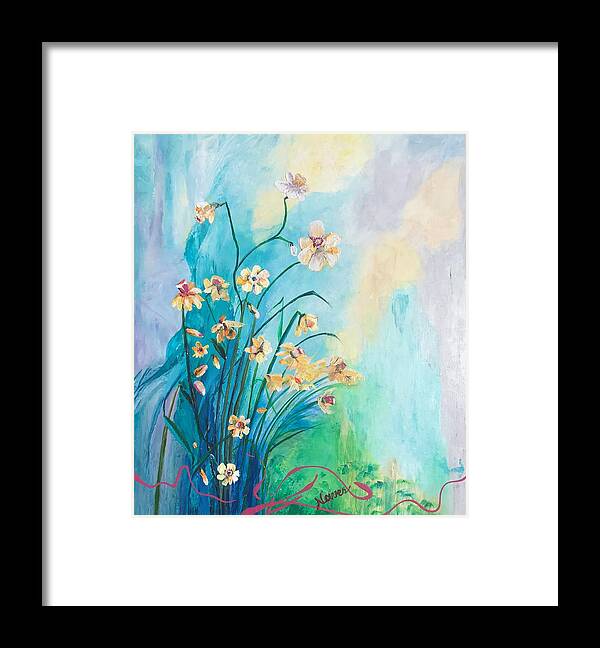 Abstract Framed Print featuring the painting Daffodils Stylized by Deborah Naves