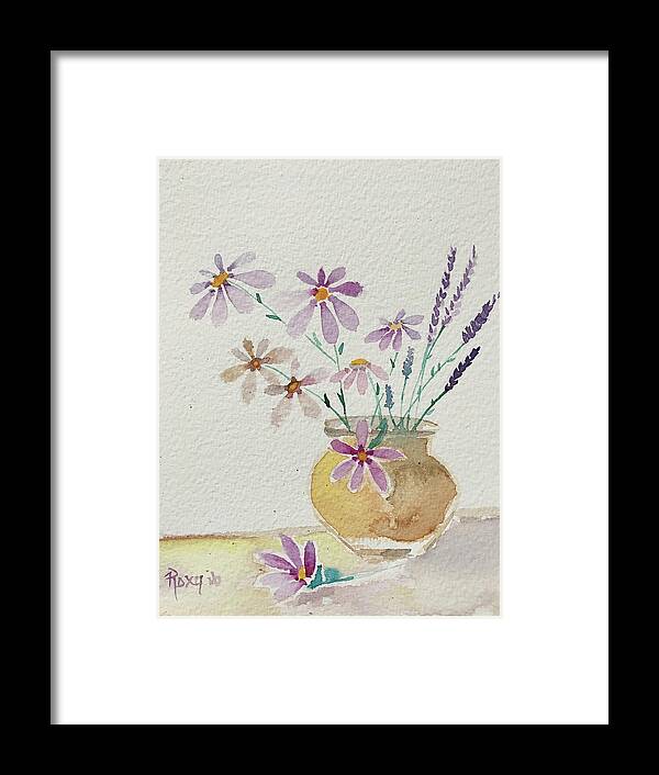 Daisies Framed Print featuring the painting Daisies and Lavender by Roxy Rich