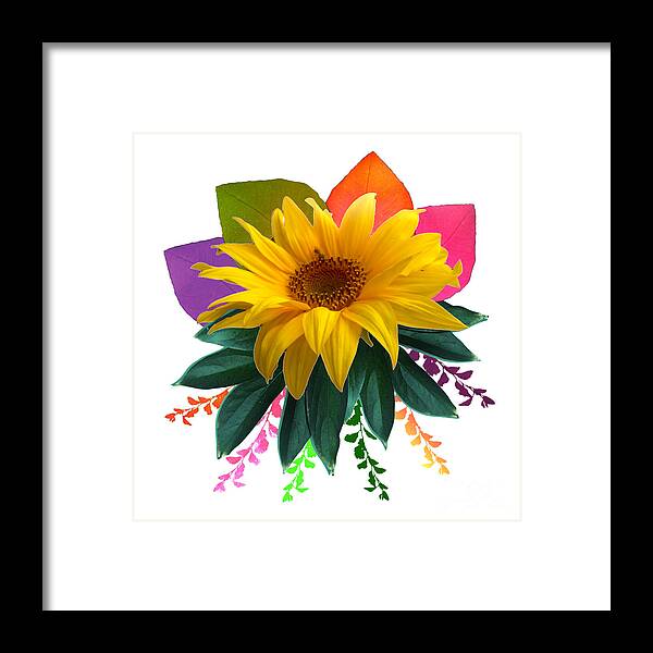 Daisy Framed Print featuring the digital art Daisy Autumn Floral Bouquet by Delynn Addams
