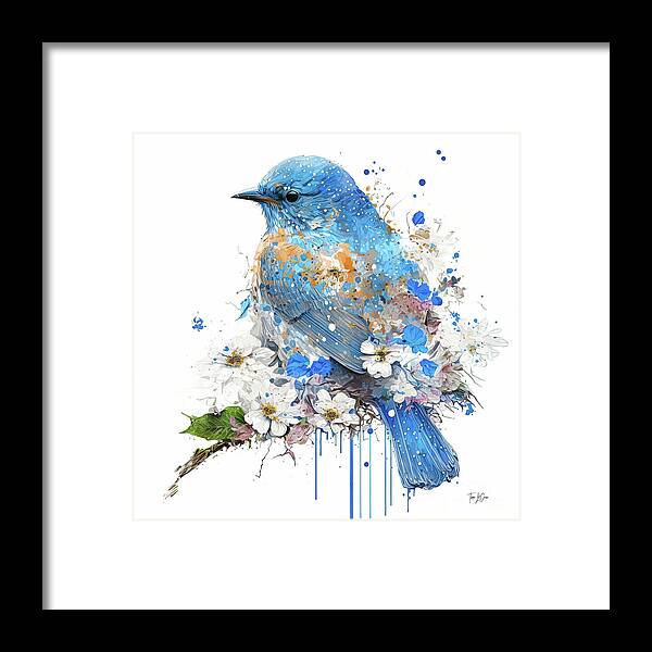 Eastern Bluebird Framed Print featuring the painting Daisy Bluebird by Tina LeCour