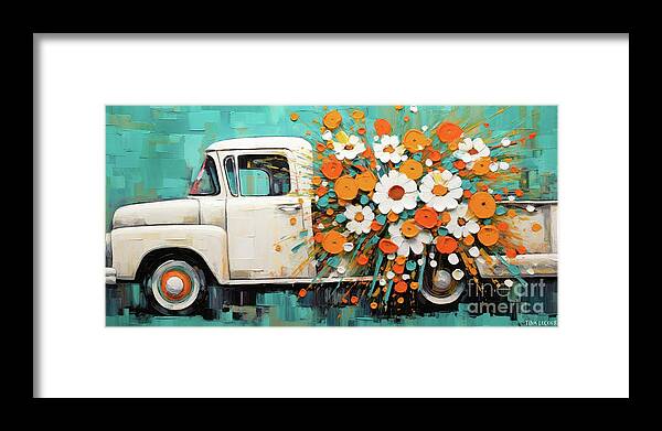 White Truck Framed Print featuring the painting Daisy Pickup Truck by Tina LeCour