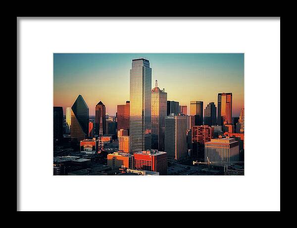 Dallas Framed Print featuring the photograph Dallas Skyline At Sunset by Joe Paul