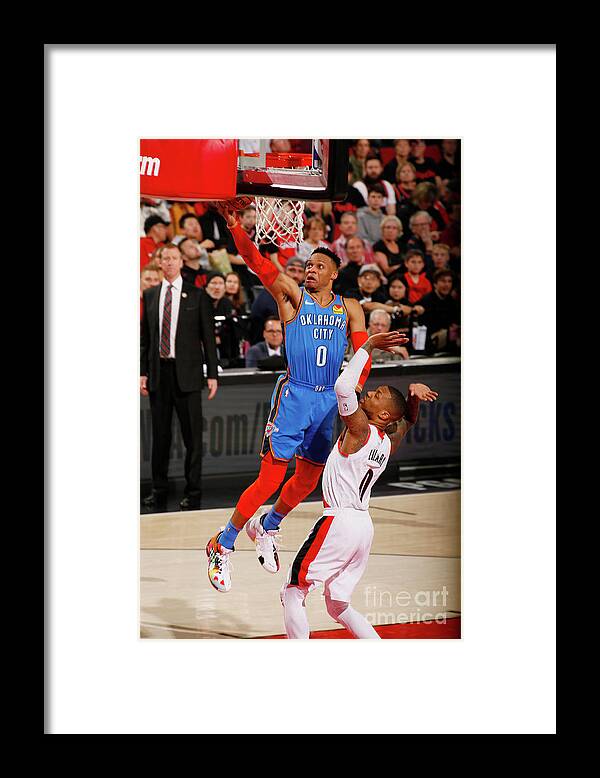 Russell Westbrook Framed Print featuring the photograph Damian Lillard and Russell Westbrook by Cameron Browne