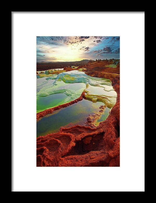 Africa Framed Print featuring the photograph Danakil Depression Sulphur Sunrise by Matt Cohen