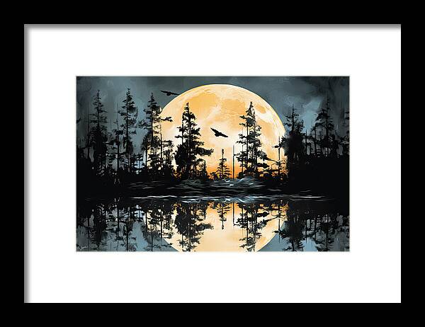 Blue Framed Print featuring the painting Dance in the Moonlight - Blue and Orange Wall Art by Lourry Legarde