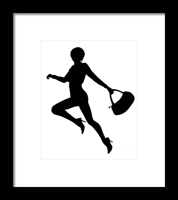 Black And White Framed Print featuring the digital art Dancing Lady with Purse by Pete Klinger