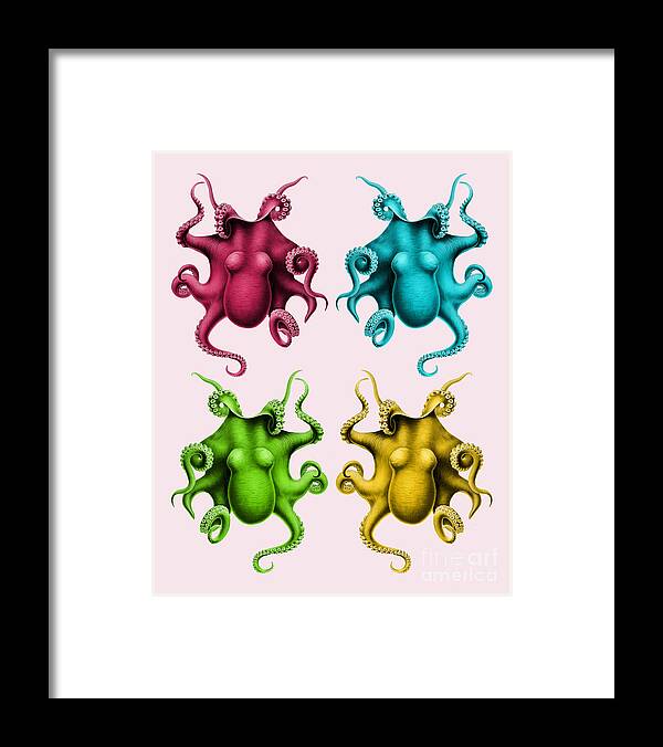 Octopus Framed Print featuring the mixed media Dancing Octopi by Madame Memento