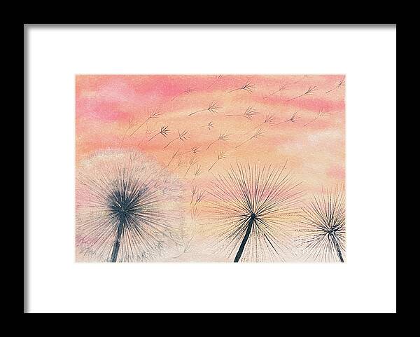 Dandelions Framed Print featuring the painting Dandelions at Sunset by Lisa Neuman