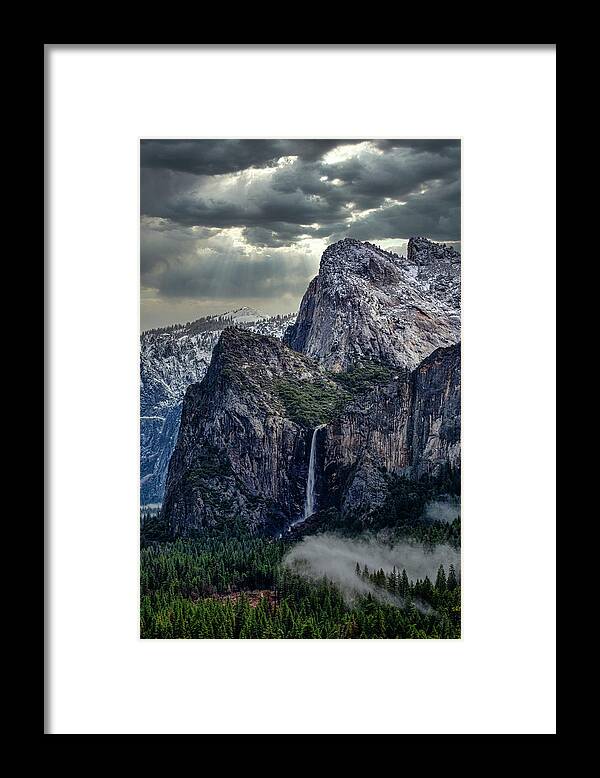 Landscape Framed Print featuring the photograph Dark Clouds over Bridalveil Fall by Romeo Victor