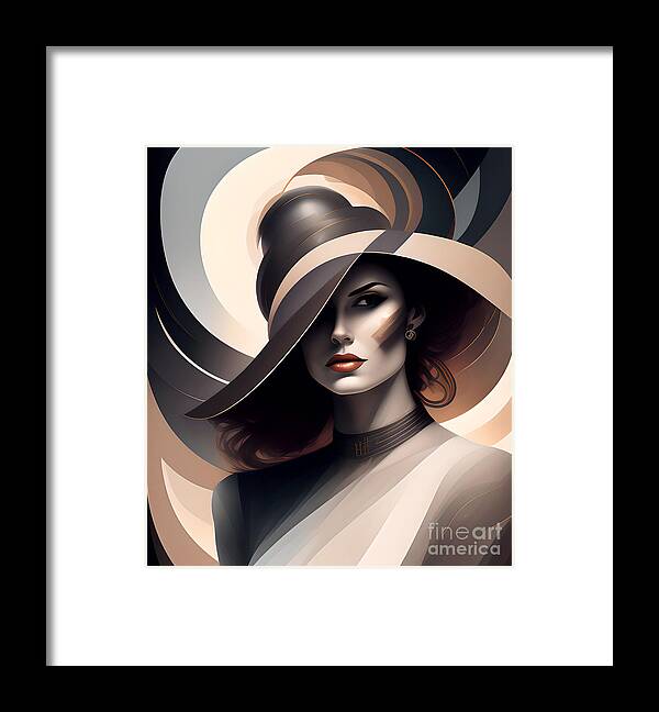 Portrait Framed Print featuring the digital art Dark Elements Woman With Hat Portrait 3 by Philip Preston