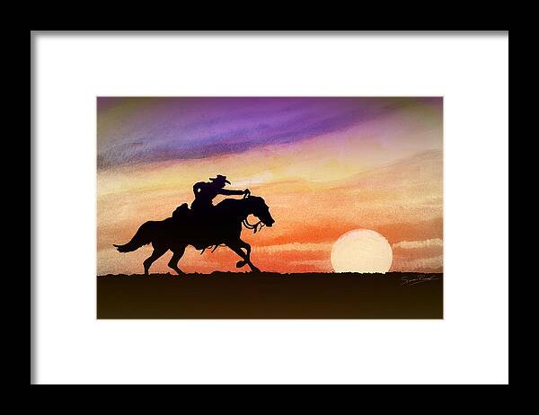 Indian Inks Framed Print featuring the painting Dark Rider Two by Simon Read