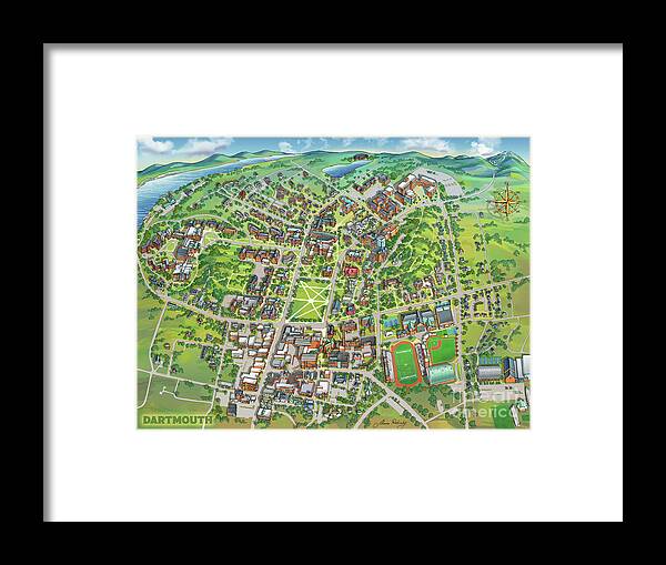 Dartmouth College Framed Print featuring the digital art Dartmouth College Campus Map by Maria Rabinky