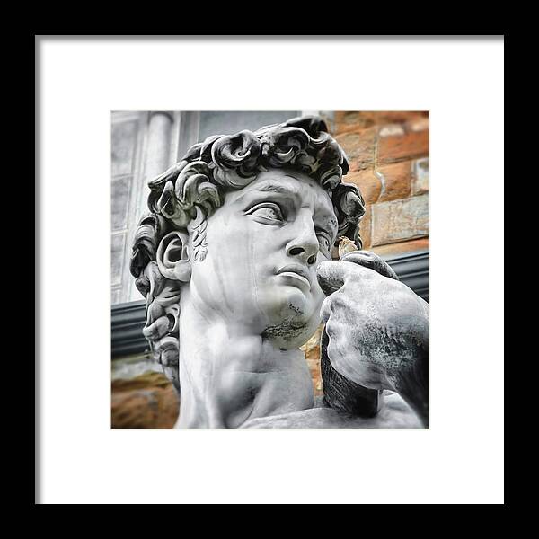 David Framed Print featuring the photograph David by Michelangelo Florence Italy Face Detail   by Carol Japp