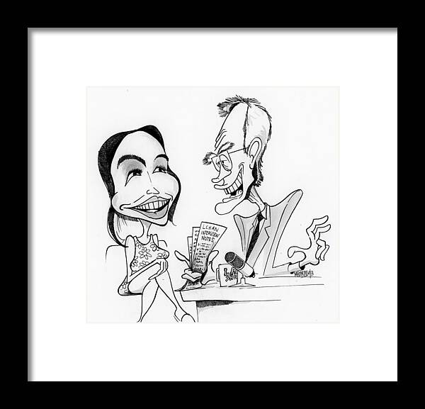 David Framed Print featuring the drawing David Letterman and Lindsay Lohan by Michael Hopkins