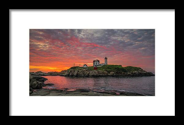 Atlantic Framed Print featuring the photograph Dawn at the Nubble 2 by Steven Ralser
