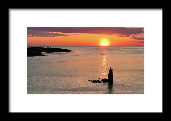 Great Island Common Framed Print featuring the photograph Dawn at Whaleback Lighthouse off Kittery Point Maine by Jeff Folger