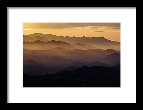 Almijara And Alhama Framed Print featuring the photograph Dawn in the Sierra Tejeda mountains by Gary Browne
