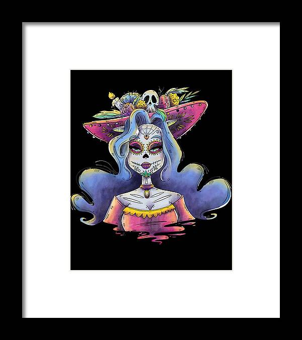Funny Framed Print featuring the digital art Day Of The Dead La Calavera Catrina by Flippin Sweet Gear