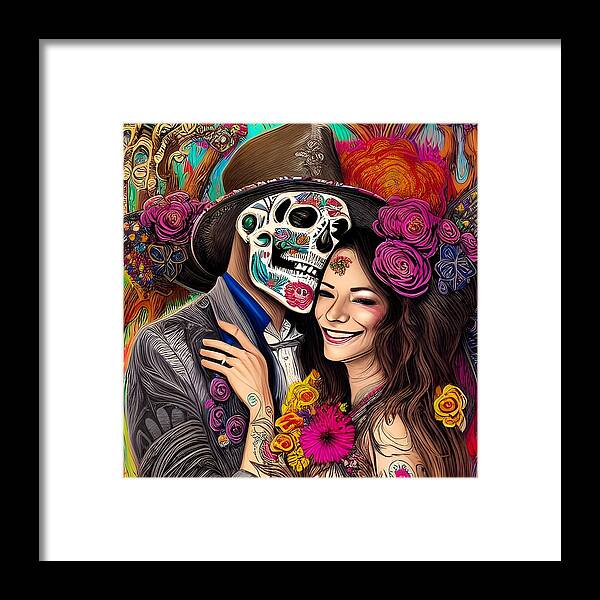 Digital Framed Print featuring the digital art Day of the Dead Reunion II by Beverly Read
