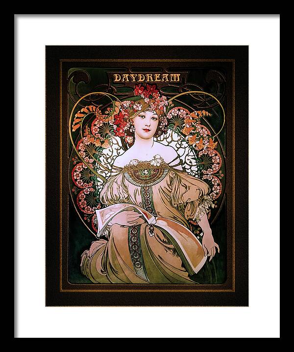 Daydream Framed Print featuring the painting Daydream c1896 by Alphonse Mucha Remastered Retro Art Xzendor7 Reproductions by Xzendor7