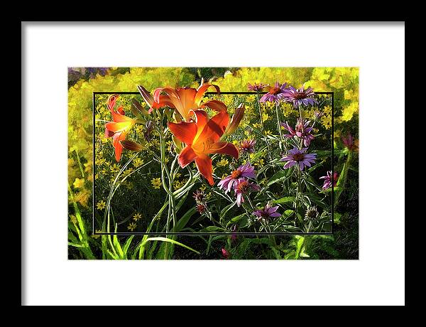 Daylily Framed Print featuring the digital art Daylilies and Cone Flowers by Rod Melotte