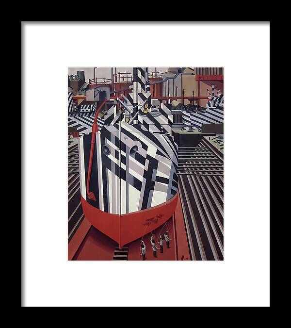 Dazzle-ships Framed Print featuring the painting Dazzle-ships in Drydock at Liverpool by Edward Wadswort by Mango Art