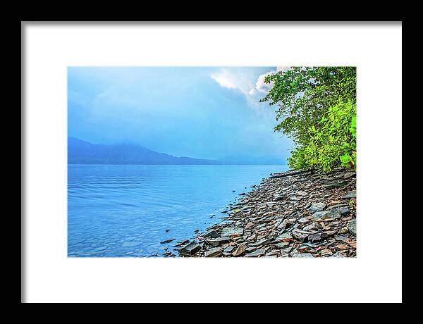 Fog Framed Print featuring the photograph Rocky Shoreline by Ed Newell