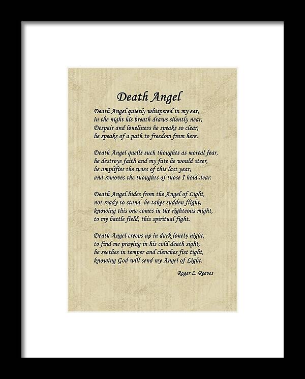 Poem Framed Print featuring the photograph Death Angel by Tikvah's Hope