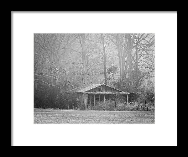 Weathered Framed Print featuring the photograph Decaying Old Barn in Fog - Pamlico County North Carolina by Bob Decker