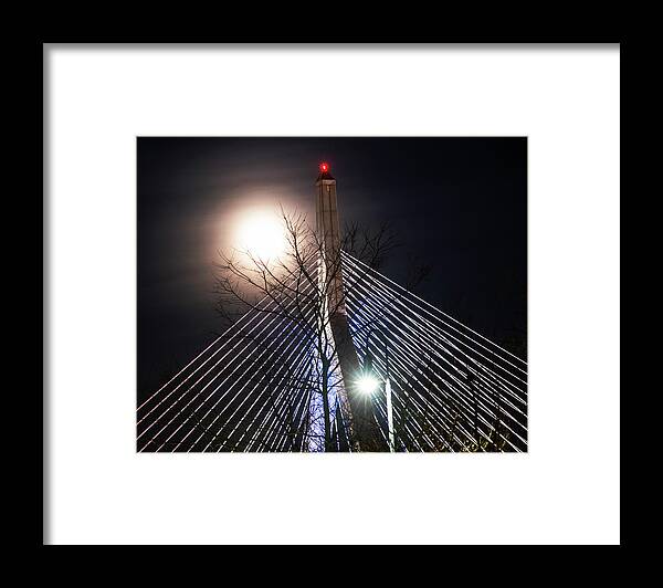 Boston Framed Print featuring the photograph December 2016 Supermoon over the Lenny Zakim Bridge Boston MA by Toby McGuire