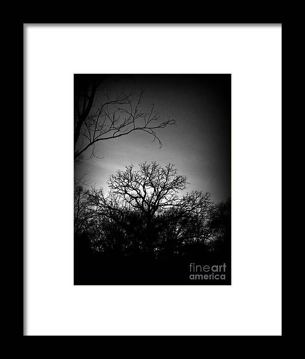 Landscape Photography Framed Print featuring the photograph December Sunset Silhouette - Black and White by Frank J Casella