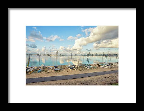 San Diego Framed Print featuring the photograph December's Reflections At Mission Bay Park 2 by Joseph S Giacalone