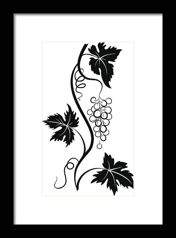 Hanging Framed Print featuring the drawing Decorative Stylized Grapevine with Grape bunch and Three Leaves by Diane Labombarbe