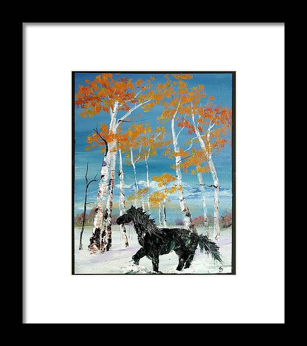 Montana Winter Scene With Horse Framed Print featuring the painting Deep Snow SWMontana by Cheryl Nancy Ann Gordon