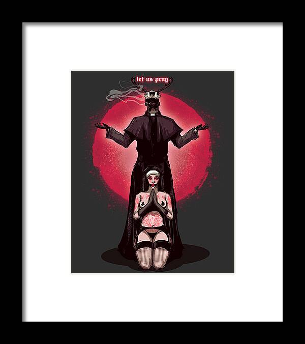 Nun Framed Print featuring the drawing Deer Daddy Series 10 Role Play by Ludwig Van Bacon