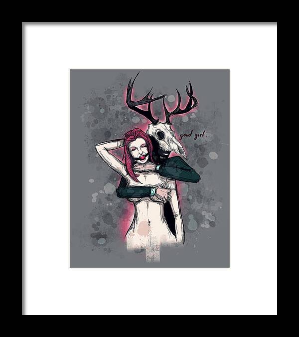 Deer Framed Print featuring the drawing Deer Daddy Series 3 Good Girl by Ludwig Van Bacon