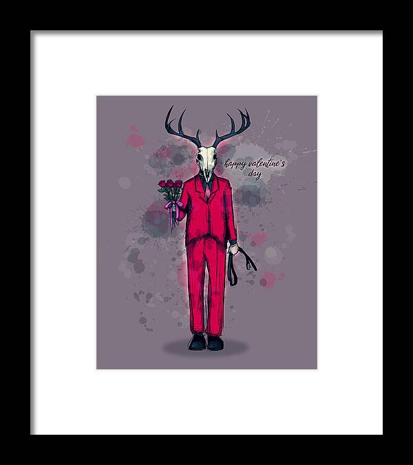 Deer Framed Print featuring the drawing Deer Daddy Series 4 Valentines by Ludwig Van Bacon