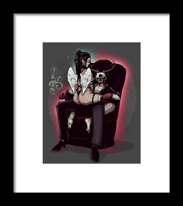 Bdsm Framed Print featuring the drawing Deer Daddy Series 9 Angels and Demons by Ludwig Van Bacon