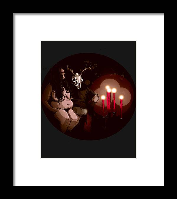 Deer Framed Print featuring the drawing Deer Daddy Series 9 Candlelight by Ludwig Van Bacon